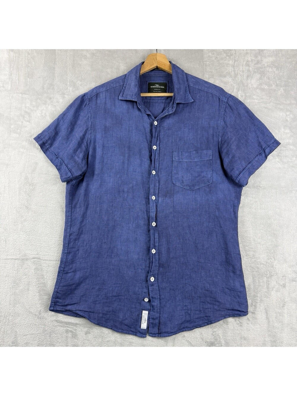 Rodd & Gunn Sports Fit Men's M Blue 100% Linen Button Up Shirt Italian Fabric